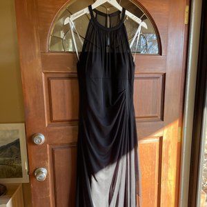 David's Bridal Black Sleeveless Long Mesh Dress with Illusion Neckline
